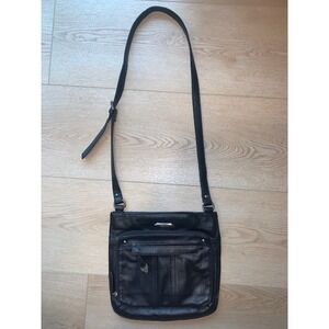 Perlina New York Black Leather Crossbody Bag Organizer‎ Messenger Purse